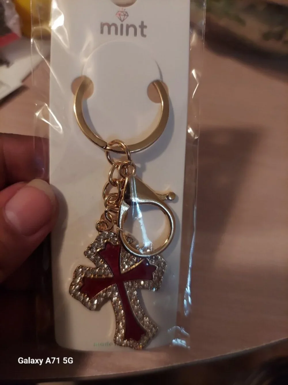 Red and Gold-tone Cross Keychain / Bagcharm